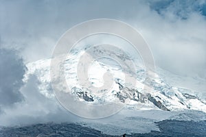the highest mountain of Peru Huascaran in the Cordillera Blanca mountain range in the Yungay province