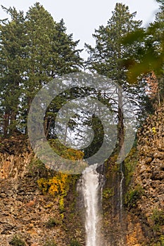 The highest part of the Multnomah waterfall located on Multnomah Creek in the Columbia River Gorge, Oregon