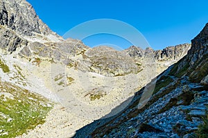 Highest part of Velicka dolina valley in Vysoke Tatry mountains in Slovakia