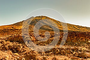 Highest Peak Behind Arid Lava Rocks On A Sunny And Very Clear Day In El Teide National Park. April 13, 2019. Santa Cruz De