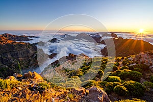 The highest peak of Madeira Pico Ruivo at sunset.