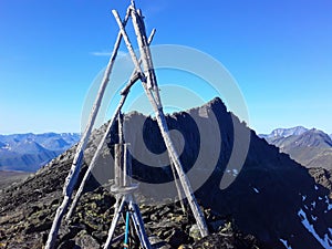 The highest point, the top of the mountain of the Circumpolar Urals in summer