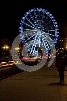 Highest portable Ferris Wheel in Europe at night