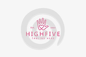 Highfive Gesture and Heart Love Shape Illustration Logo Concept.