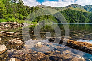 Highland alpine lake with clear water