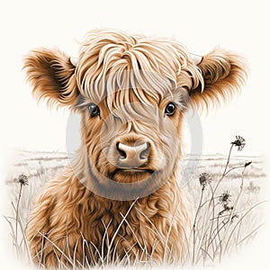 Highland cow calf cute illustration