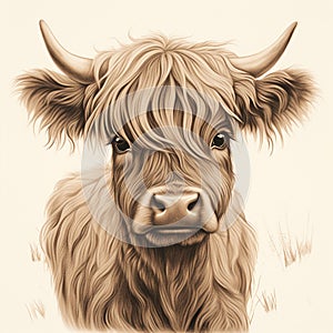 Highland cow calf cute illustration