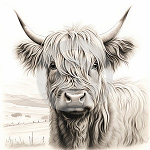 Highland cow calf cute illustration