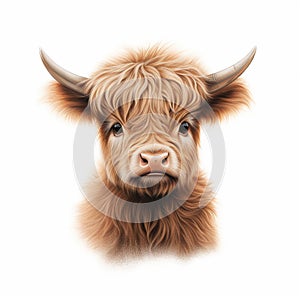 Highland cow calf cute illustration