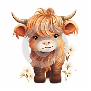 Highland cow calf cute illustration cartoon