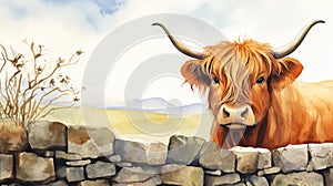 Highland cow cattle watercolor