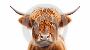 Highland cow on white background