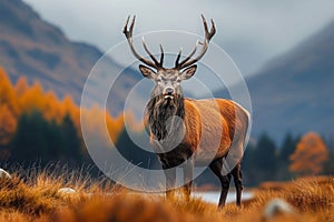 Highland elegance Red deer stag in Scottish autumn wilderness