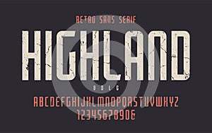 Highland vector condensed bold retro typeface, uppercase letters