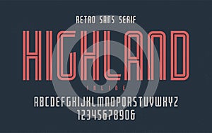 Highland vector condensed inline retro typeface, uppercase letters and numbers, alphabet, font, typography.
