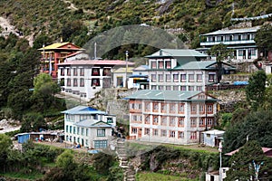 Highland village Namche Bazar in Khumbu region