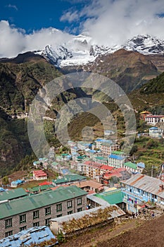 Highland village Namche Bazar in Khumbu region photo