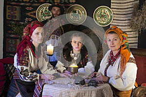 Highlanders Hutsuls in the Carpathians in vintage clothes