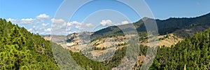 Highlands in the Dominican Republic. Beautiful view. Wide angle. Format 1x3 photo