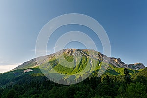 Highlands and green meadows Oshten Fisht in the Caucasus Reserve. Caucasian reserve, mountain, Krasnodar region