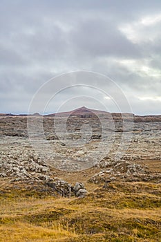 Highlands of Iceland grass land transitioning towards sparse volcanic rock landscape