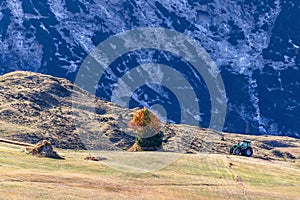 Highlands of Seiser Alm plateau after haymaking in autumn. South Tyrol, Italy