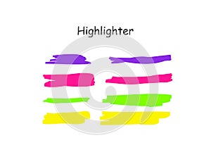 Highlight brush stroke set. Vector color marker pen lines. Yellow, pink, purple, green underline hand drawn highlight