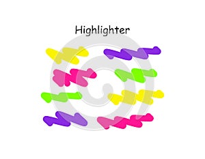 Highlight brush stroke set. Vector color marker pen lines. Yellow, pink, purple, green underline hand drawn highlight