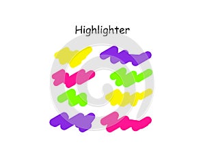 Highlight brush stroke set. Vector color marker pen lines. Yellow, pink, purple, green underline hand drawn highlight