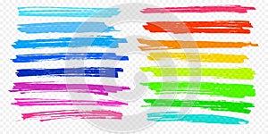 Highlight brush stroke set vector color marker pen lines underline transparent background