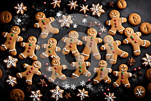 Highlight the charm of homemade Christmas baking with a close-up shot of gingerbread man cookies. Showcase the rich textures and
