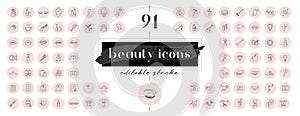 Highlight covers backgrounds. Set of beauty icons.