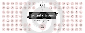 Highlight covers backgrounds. Set of beauty icons. photo