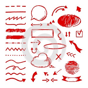 Highlight doodle. Select arrow marker icons. Selection and pointer drawing circle frames scribble underlines