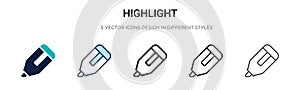 Highlight icon in filled, thin line, outline and stroke style. Vector illustration of two colored and black highlight vector icons