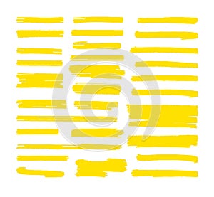 Highlight marker lines. Yellow highlighter marks, scribble brush strokes. Text highlighted, underline marking elements