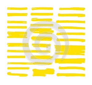 Highlight marker lines. Yellow highlighter marks, scribble brush strokes. Text highlighted, underline marking elements photo