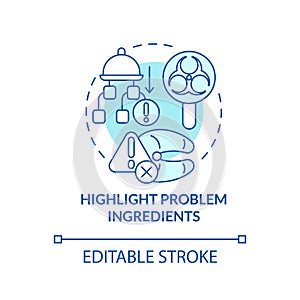 Highlight problem ingredients turquoise concept icon