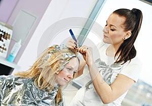 Highlight. woman hairdressing in salon