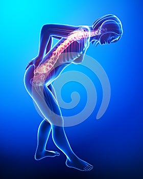 Highlighted back pain in female