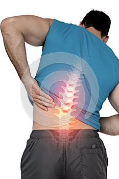 Highlighted back pain of fit man