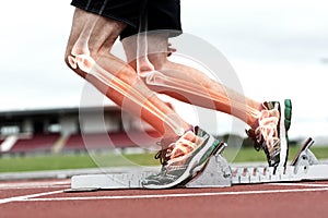 Highlighted bones of man about to race