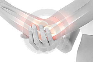Highlighted bones of woman with elbow pain