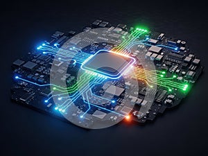 Highlighted central processing unit on a computer motherboard