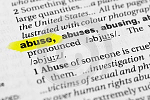 Highlighted English word `abuse` and its definition in the dictionary