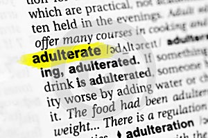 Highlighted English word adulterate and its definition in the dictionary