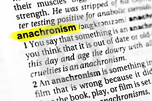 Highlighted English word `anachronism` and its definition in the dictionary