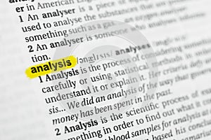 Highlighted English word & x22;analysis& x22; and its definition at the dictionary