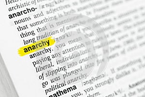 Highlighted English word `anarchy` and its definition at the dictionary