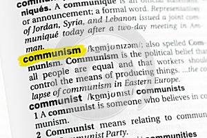 Highlighted English word & x22;communism& x22; and its definition at the dictionary